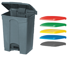 PAPELERA PEDAL UNIVERSAL GRIS C/TAPA AMARILLA 65 L.