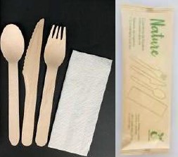 SET CUBIERTO MADERA (TENEDOR, CUCHILLO,CUCHARA Y SERV. BLANCA)