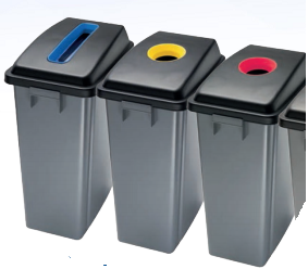PAPELERA SLIM 3X60 L. C/TAPA AZUL ROJA T AMARILLA SIN CARRO