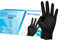 GUANTES NITRILO S/POLVO SOFT SKIN NEGRO T.M (7-8) 4G.